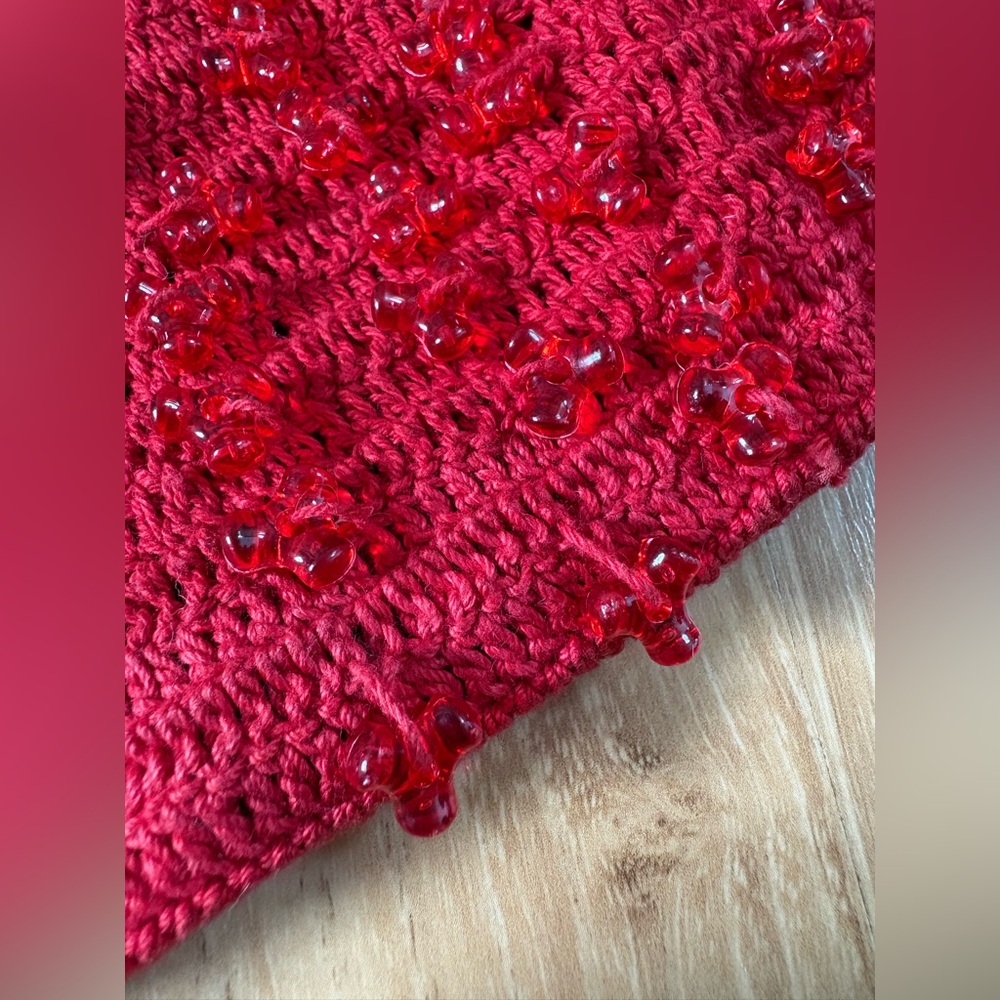 Elegant Red Crochet Beaded Drawstring Bag - Picture 6 of 9